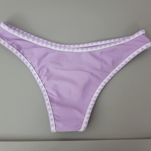 Low Rise Lilac Purple Swim Bikini Bottom w White Embroidered Trim - Picture 2 of 5